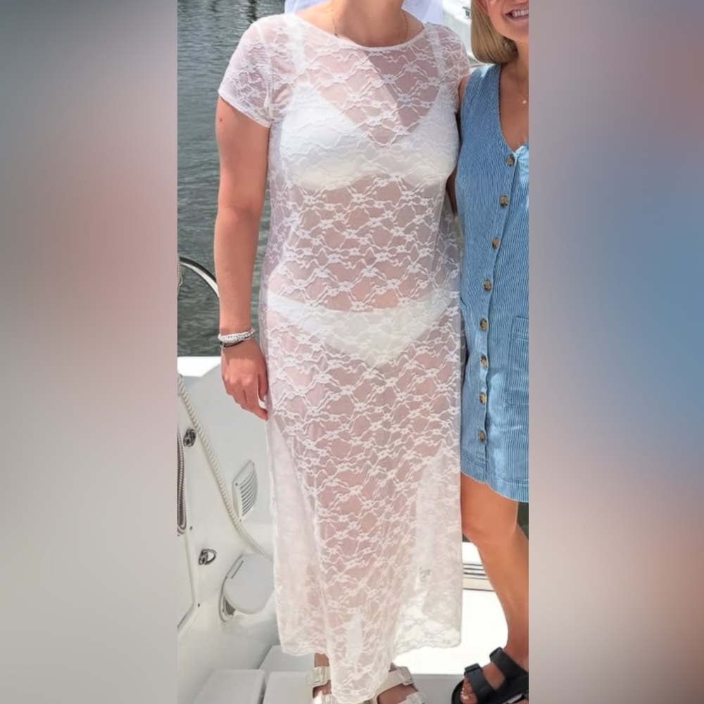 White Lace Sheer Maxi Dress
